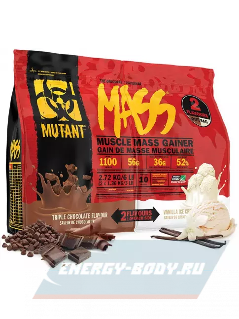 Гейнер Mutant Mass 6 lb 2720 г, Тройной шоколад & Ванильное мороженое