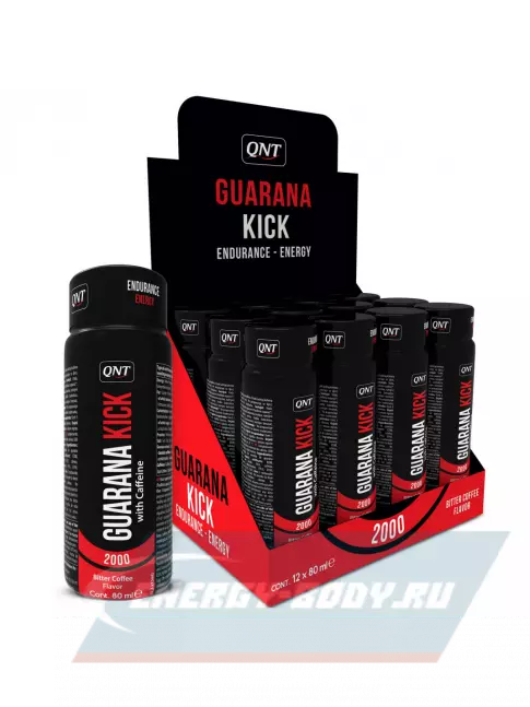 Энергетик QNT GUARANA KICK 2000 ENERGY BOOSTER 12 x 80 мл, Кофе латте