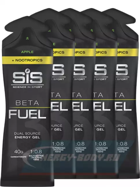 Энергетический гель SCIENCE IN SPORT (SiS) BETA FUEL + Nootropics 5 x 60 мл, Яблоко