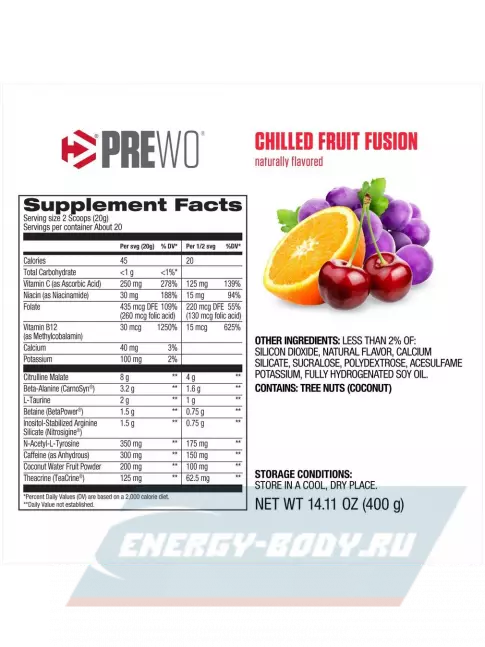 Предтерник Dymatize Pre W.O. 400 г, Фруктовый фьюжн
