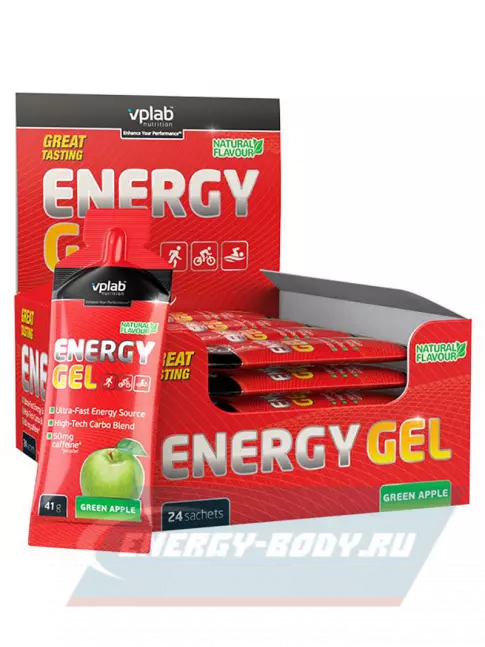 Энергетический гель VP Laboratory Energy gel + caffeine 24х41 г, Зеленое яблоко