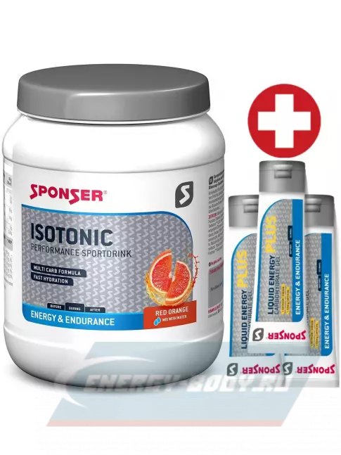  SPONSER ISOTONIC + 3 x LIQUID ENERGY PLUS 70 г 1000 г + 3 геля, Красный апельсин