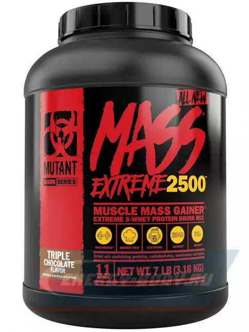 Гейнер Mutant Mass xXxtreme 2500 3290 г + шейкер, Тройной шоколад