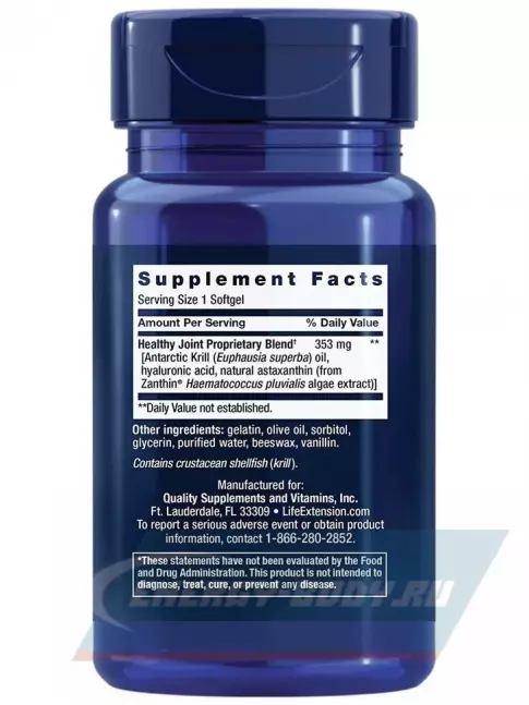 Суставы, связки Life Extension Krill Healthy Joint Formula 30 капсул