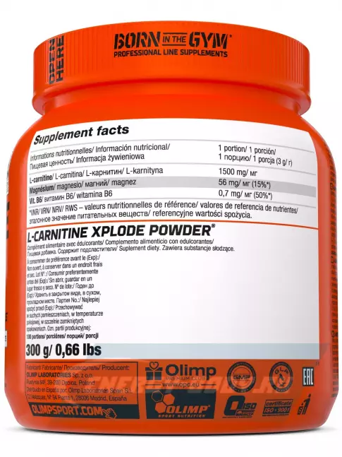 L-Карнитин OLIMP L-Carnitine Xplode 300 г, Апельсин L-Карнитин OLIMP L-Carnitine Xplode 300 г, Апельсин