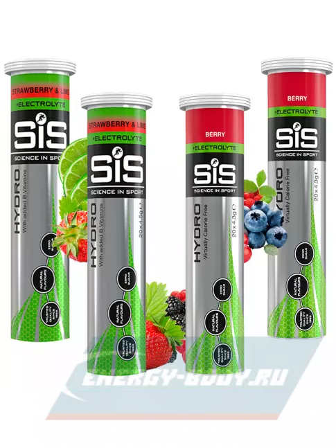  SCIENCE IN SPORT (SiS) GO Hydro Tablet 20s 4 x 20 таблеток, Клубника - Лайм, Ягоды