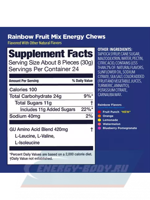 Восстановление GU Energy Labs Мармеладки Energy Chews no caffeine 6 x 60 г, Радужный фруктовый микс