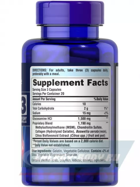 Суставы, связки Puritan's Pride Glucosamine, Chondroitin, MSM 60 капсул