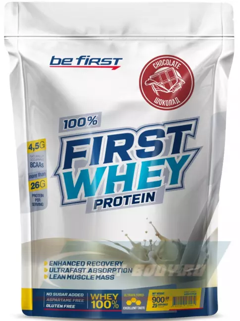  Be First First Whey protein (сывороточный протеин) 900 г + шейкер, Шоколад
