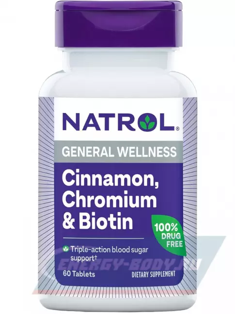  Natrol Cinnamon, Chromium & Biotin 60 таблеток