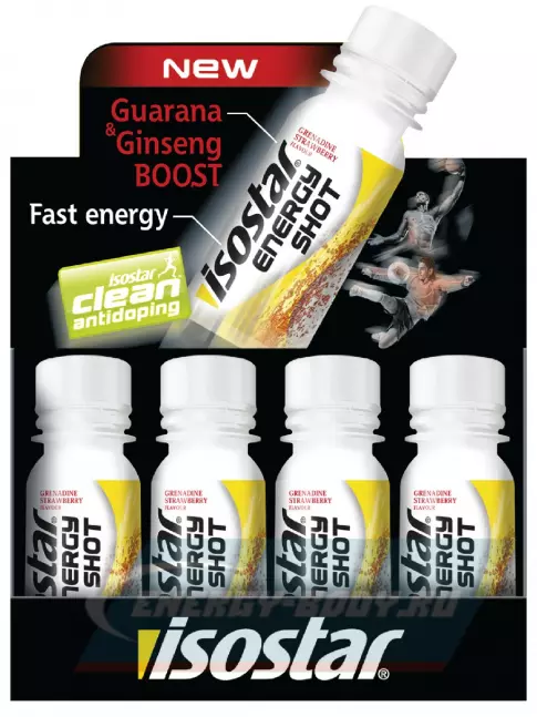 Предтерник Isostar Energy Shot 12 x 60 г, Клубника и гренадин
