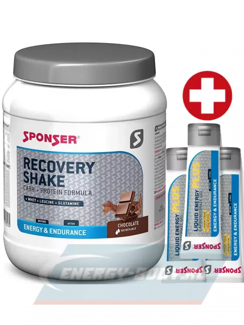 Предтерник SPONSER RECOVERY SHAKE + 3 x LIQUID ENERGY PLUS 70 г 900 г + 3 геля, Шоколад