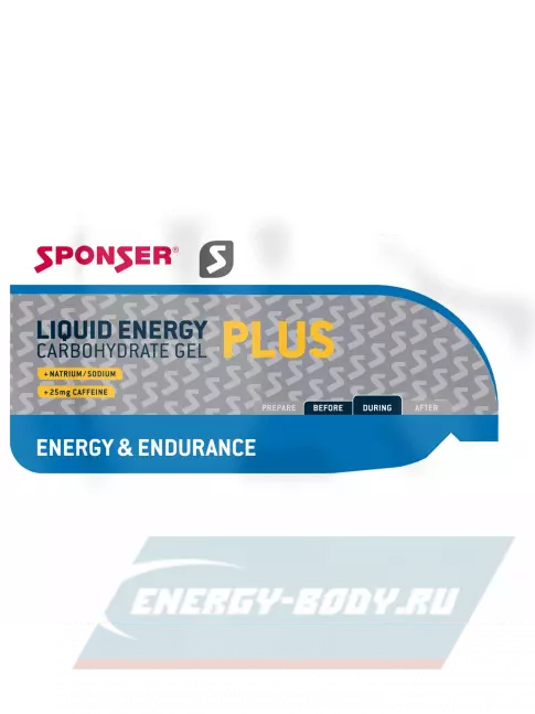 Энергетический гель SPONSER LIQUID ENERGY PLUS 25 mg caffeine 1 саше x 35 г, Натуральный