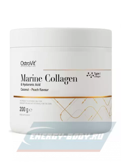 COLLAGEN OstroVit Marine Collagen & Hyaluronic Acid 200 г, Кокос-персик