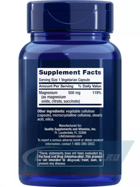  Life Extension Magnesium Caps 500 mg 100 веган капсул