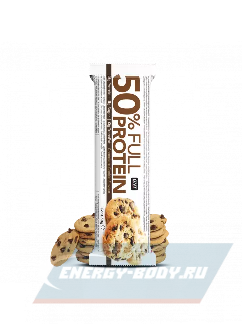 Батончик протеиновый QNT 50% FULL PROTEIN BAR 50 г, Печенье с шоколадной крошкой