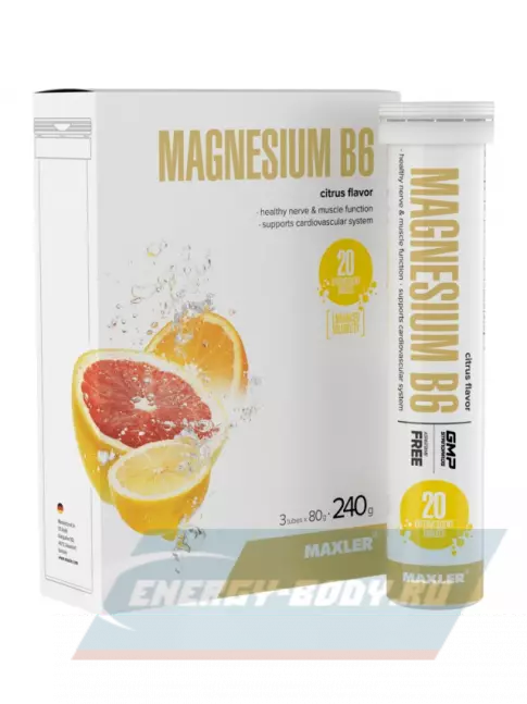  MAXLER Магний B6 в шипучках 3 x 20 шипучих таблеток, Цитрус