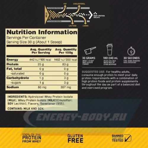  OPTIMUM NUTRITION 100% Isolate Gold Standard Шоколад, 720-744 г