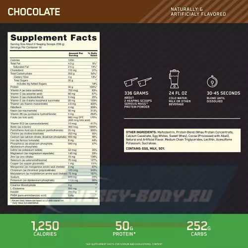 Гейнер OPTIMUM NUTRITION Serious Mass Шоколад, 5455 г