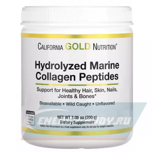 COLLAGEN California Gold Nutrition Hydrolyzed Marine Collagen Peptides Натуральный, 200 г