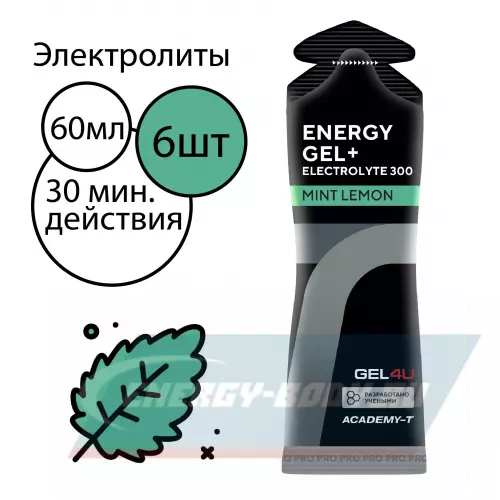 Энергетический гель GEL4U Energy Gel+electrolyte 300 Лимон и Мята, 6 x 60 г