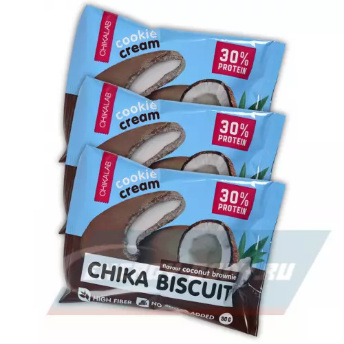 Батончик протеиновый Chikalab Бисквитное печенье Chika Biscuit Кокосовый брауни, 3 х 50