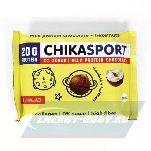 Батончик протеиновый Chikalab Протеиновый шоколад без сахара Молочный шоколад с фундуком, 100 г