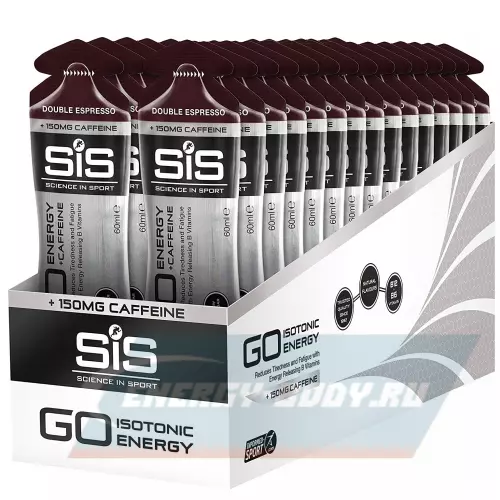Энергетический гель SCIENCE IN SPORT (SiS) GO Energy 150mg caffeine Двойной эспрессо, 30 x 60 мл + кофеин