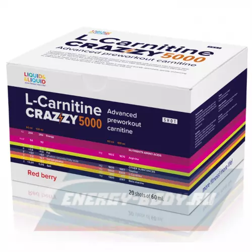 L-Карнитин LIQUID & LIQUID L-Carnitine Crazzy 5000 + Coffein Красные ягоды, 20x60 мл