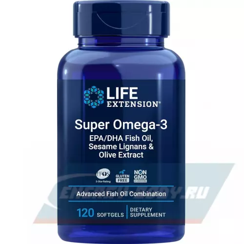Omega 3 Life Extension Super Omega-3 EPA/DHA Fish Oil, Sesame Lignans & Olive Extract 120 капсул