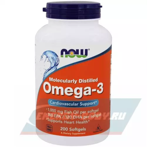 Omega 3 NOW FOODS Omega-3 - Омега 3 1000 мг Нейтральный, 200 гелевых капсул