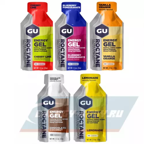 Энергетический гель GU ENERGY GU ROCTANE ENERGY GEL 35mg caffeine 5 x 32 г (5 вкусов), Микс