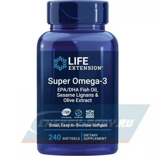 Omega 3 Life Extension Super Omega-3 EPA/DHA Fish Oil, Sesame Lignans & Olive Extract 240 гелевых капсул