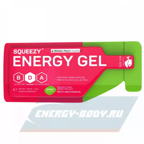 Энергетический гель SQUEEZY ENERGY GEL no caffeine Персик-Апельсин, 33 г саше