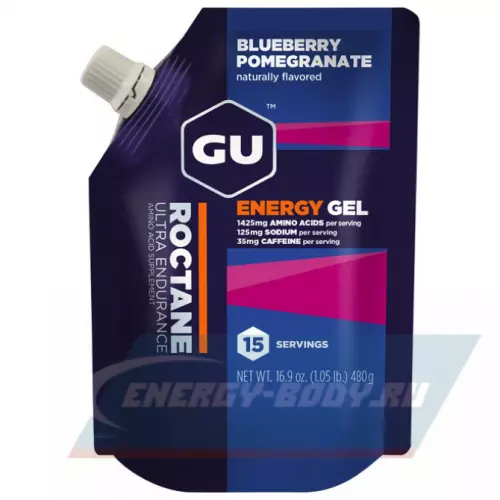 Энергетический гель GU ENERGY 1x15 GU ROCTANE ENERGY GEL 35mg caffeine Черника-Гранат, 480 г (15 порций)