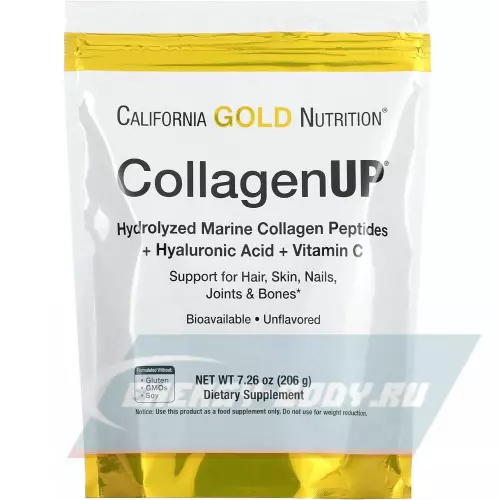 COLLAGEN California Gold Nutrition CollagenUP Marine Sourced Peptides + Hyaluronic Acid + Vitamin C Нейтральный, 206 г