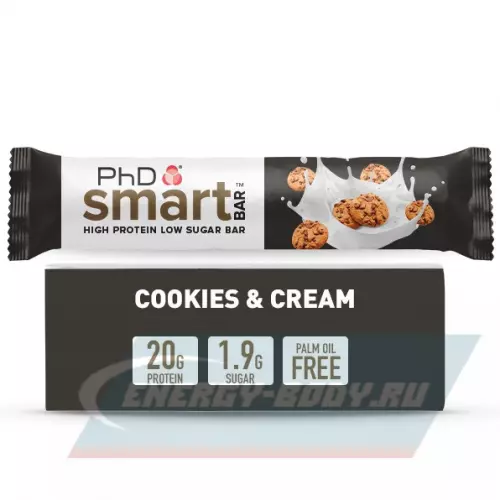 Батончик протеиновый PhD Nutrition Smart Bar Печенье и Сливки, 12 x 64 г