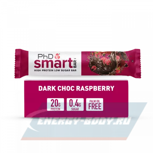 Батончик протеиновый PhD Nutrition Smart Bar Тёмный шоколад / Малина, 12 x 64 г