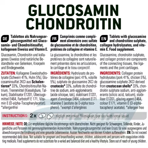 Суставы, связки SPONSER GLUCOSAMIN CHONDROITIN Нейтральный, 180 таблеток