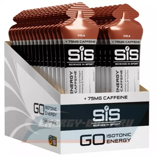 Энергетический гель SCIENCE IN SPORT (SiS) GO Energy 75mg caffeine Кола, 30 x 60 мл + кофеин