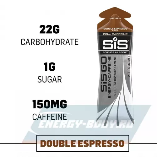 Энергетический гель SCIENCE IN SPORT (SiS) GO Energy 150mg caffeine Двойной эспрессо, 30 x 60 мл + кофеин