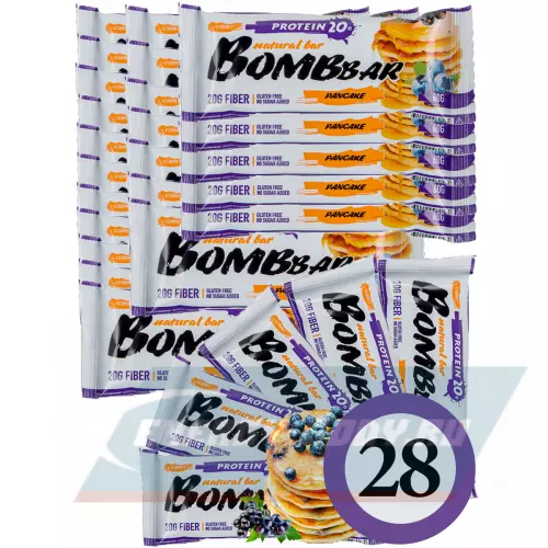 Батончик протеиновый Bombbar Protein Bar Смородиново-черничный панкейк, 28 x 60 г