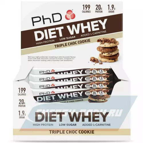 Батончик протеиновый PhD Nutrition Diet Whey Bar Тройное шоколадное печенье, 12 x 63 г