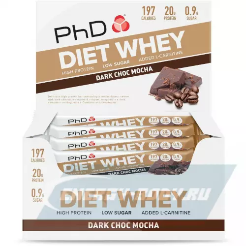 Батончик протеиновый PhD Nutrition Diet Whey Bar Тёмный шоколад мокка, 12 x 63 г