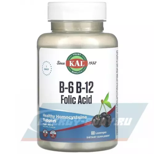  KAL B-6 B-12 Folic Acid Черная вишня, 60 леденцов