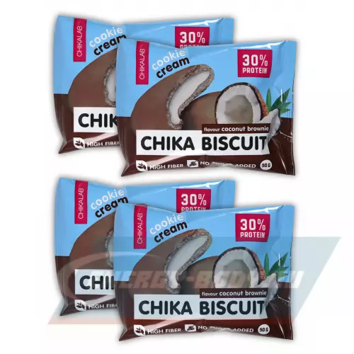 Батончик протеиновый Chikalab Бисквитное печенье Chika Biscuit Кокосовый брауни, 4 х 50 г