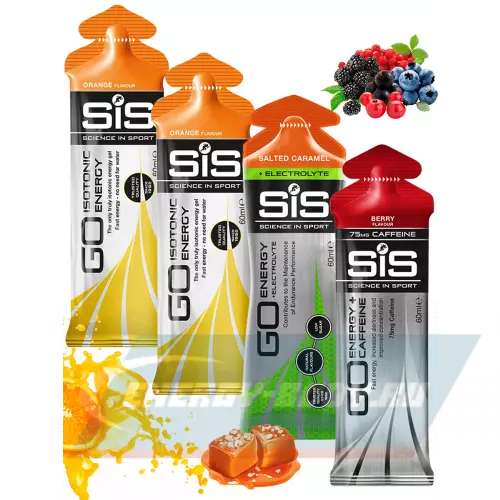 Энергетический гель SCIENCE IN SPORT (SiS) GO Energy MIX-31 Соленая карамель, Ягоды, Апельсин, 4 x 60 мл