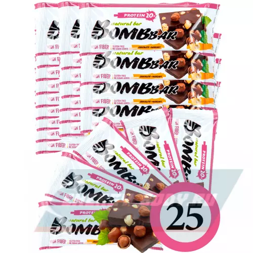 Батончик протеиновый Bombbar Protein Bar Шоколад - Фундук, 25 x 60 г