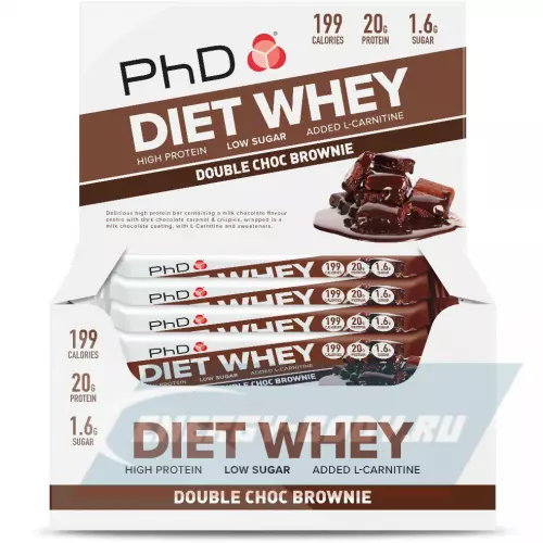 Батончик протеиновый PhD Nutrition Diet Whey Bar Двойной шоколадный брауни, 12 x 63 г