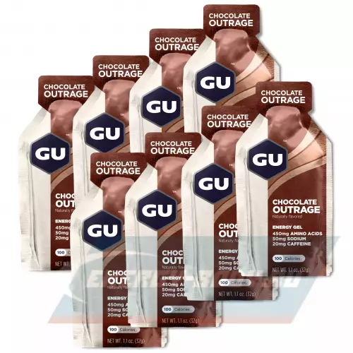 Энергетический гель GU ENERGY GU ORIGINAL ENERGY GEL 20mg caffeine Шоколадное безумие, 8 стика x 32 г